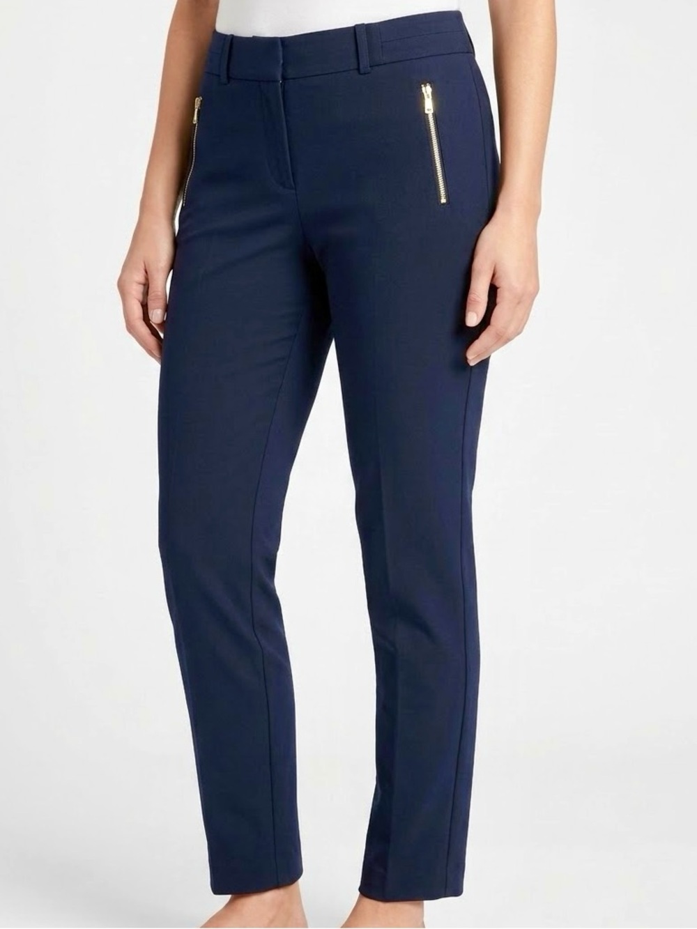 JONES NEW YORK Stretchy Navy Blue Ankle Zip-Pocket Pants #132 LHP